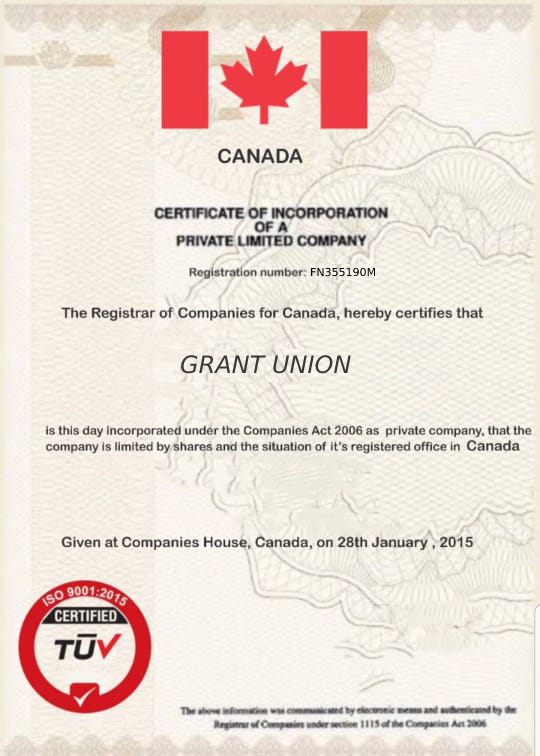  Grant Union   certificate